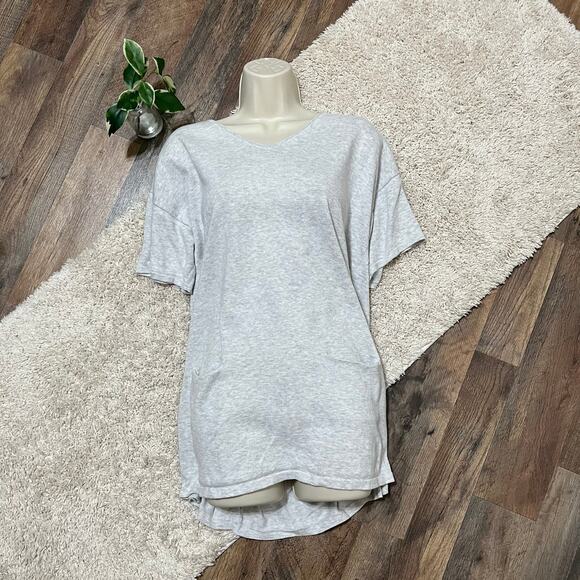 J.Jill Medium Light Gray Heather V neck Short Sleeve Pullover Tunic Sweater - Picture 1 of 5